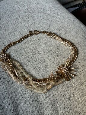 J. Crew Gold Multi-Strand Crystal and Bead Necklace- vintage